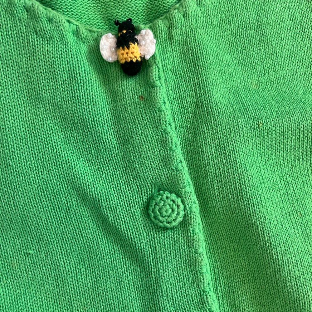 Vintage knit top button down sunflowers beaded green yellow crop blouse M - Picture 3 of 12